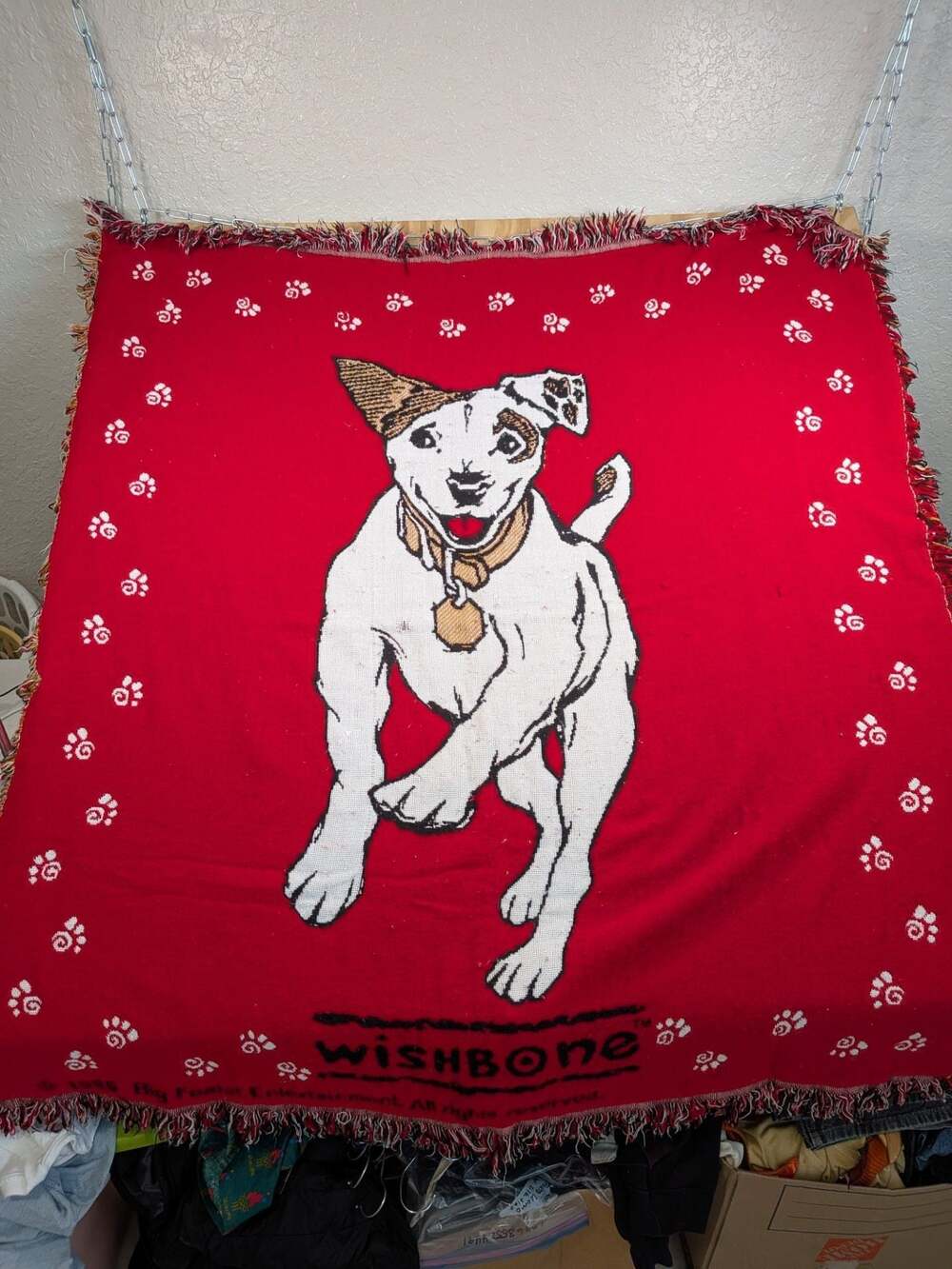 Vintage 1996 Wishbone Woven Tapestry Throw Blanket